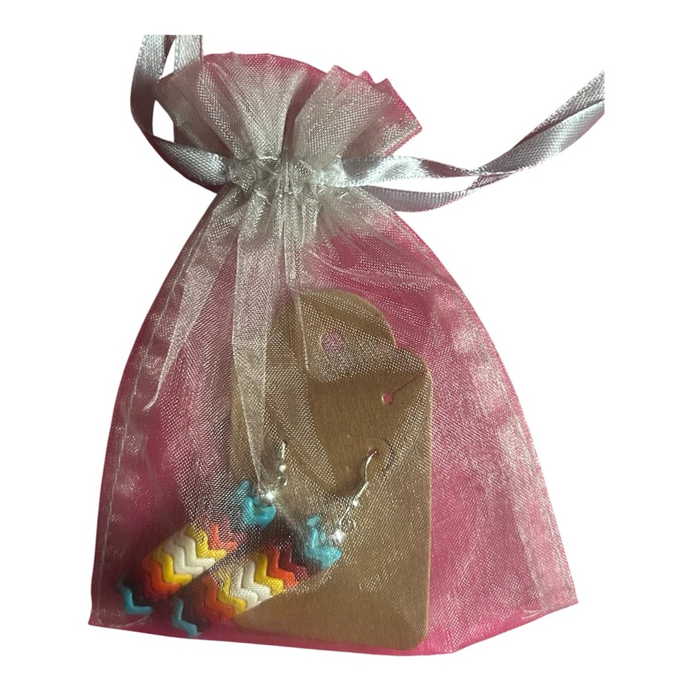 Organza Gift Bag with Colorful Chevron Earrings NEW
